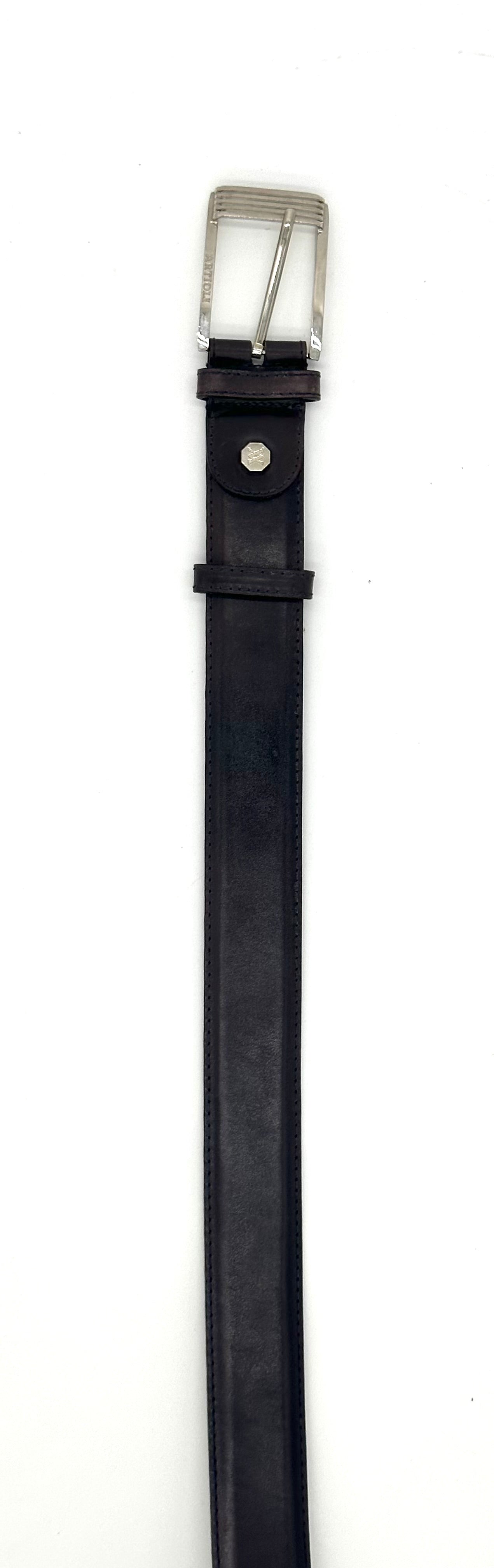 Ceinture Artioli en cuir violet foncé avec boucle en argent