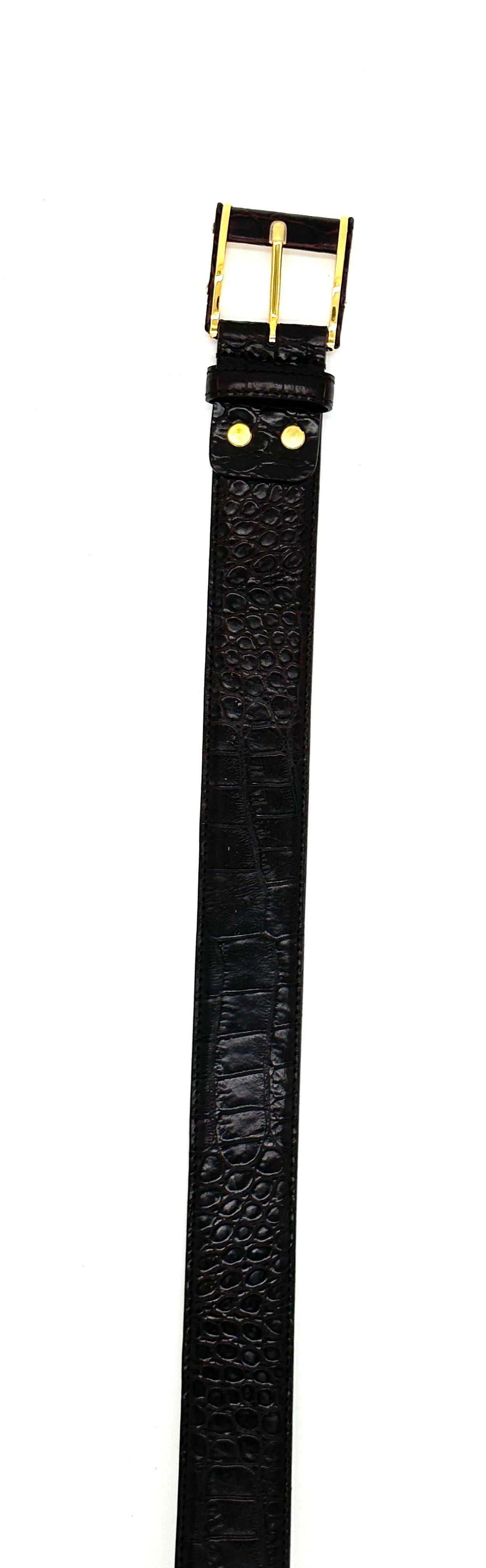 Ceinture Roberto Celk en crocodile marron foncé avec boucle en or