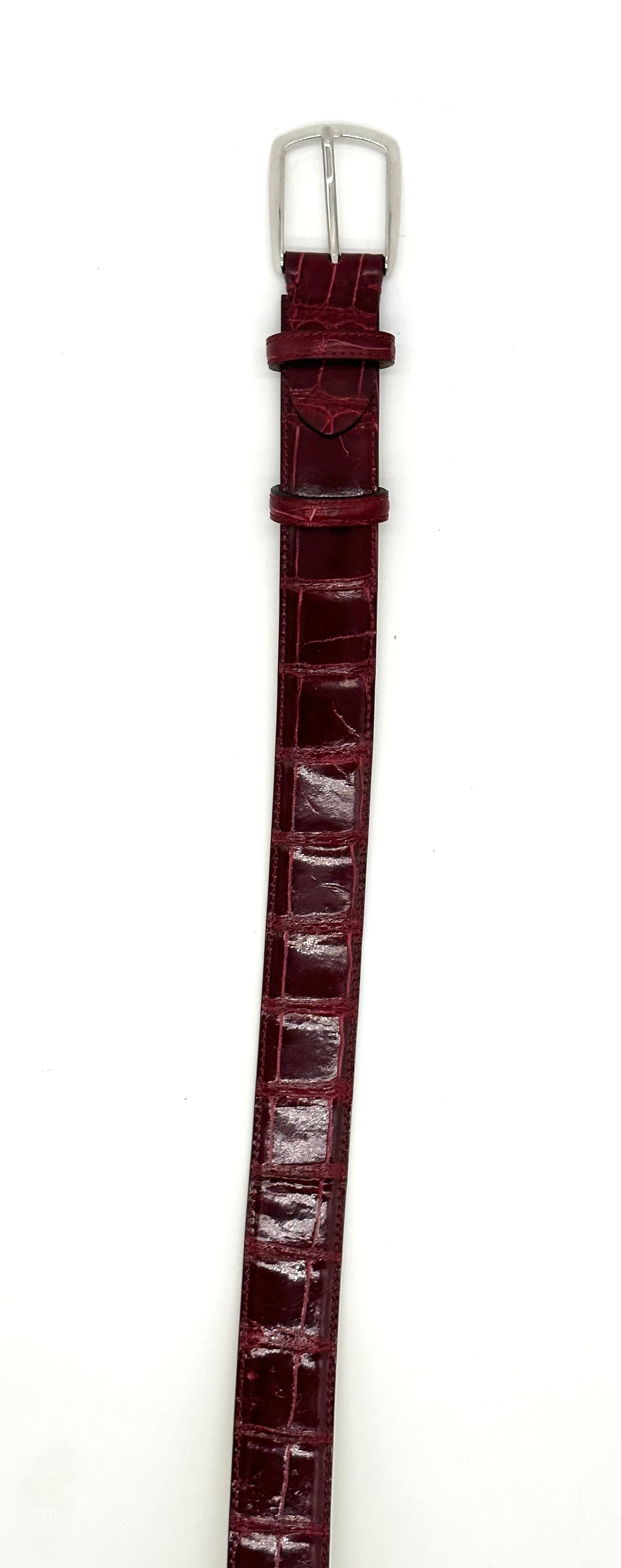 Ceinture Roberto Celk en crocodile bordeaux avec boucle en argent