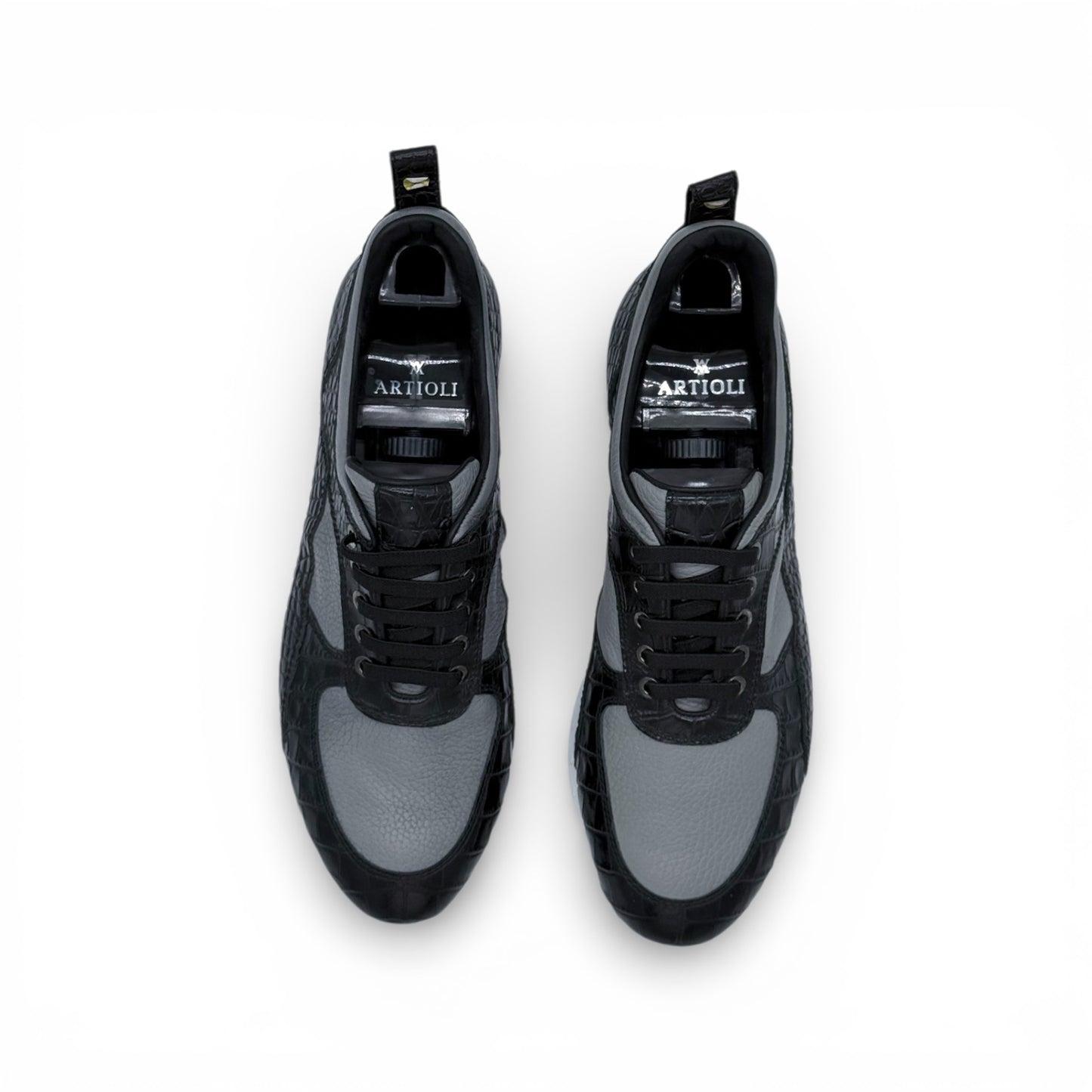 Sneakers Artioli croco et cuir noir et gris