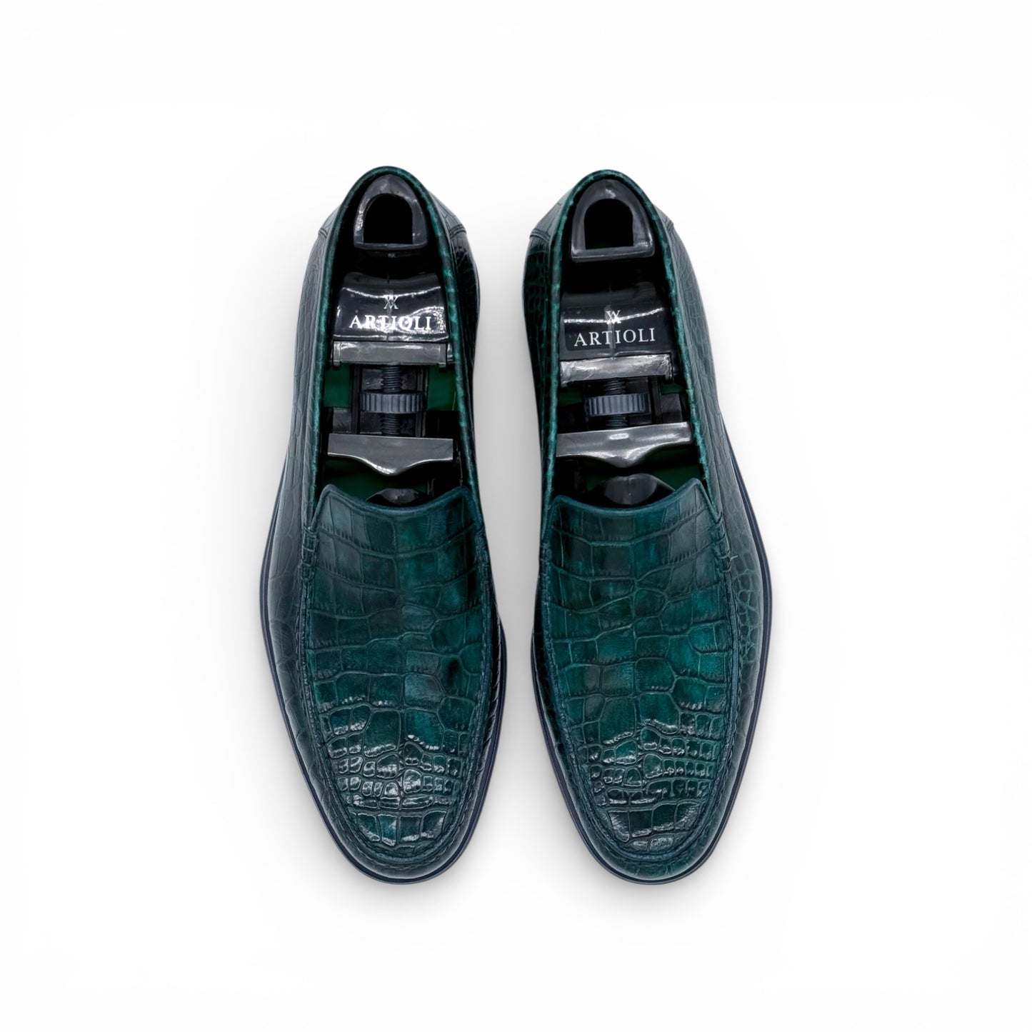 Mocassin Artioli en cuire de croco vert
