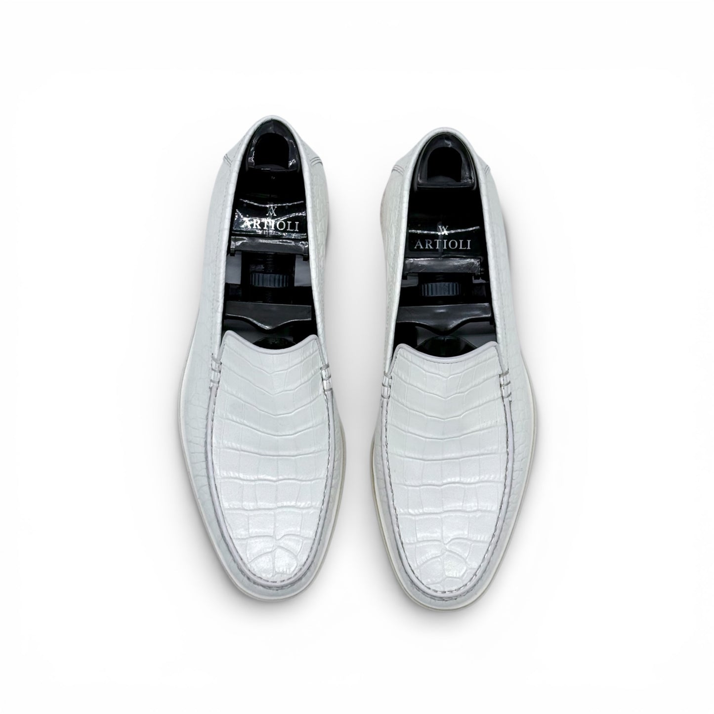 Mocassin Artioli en cuire de croco blanc