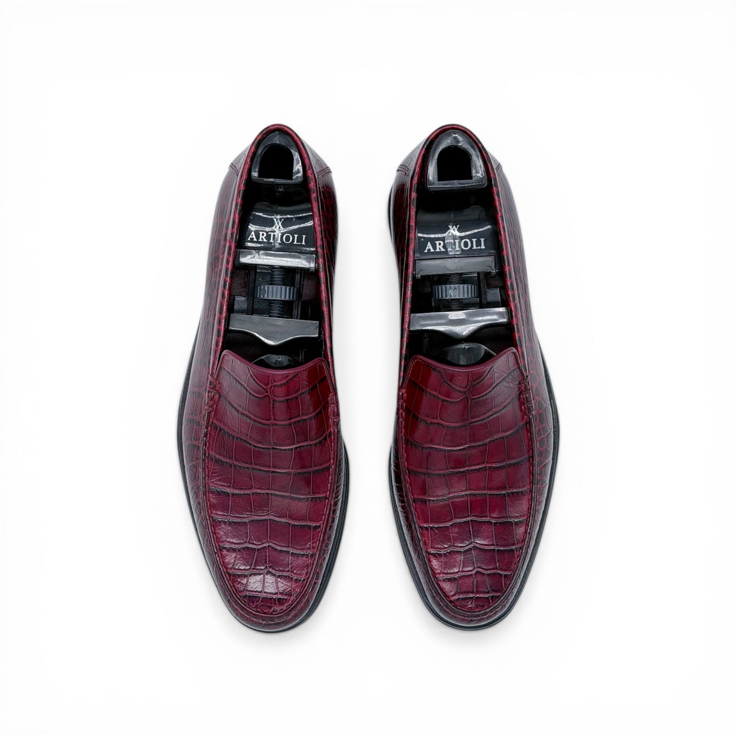 Mocassin Artioli en cuire de croco bordeaux