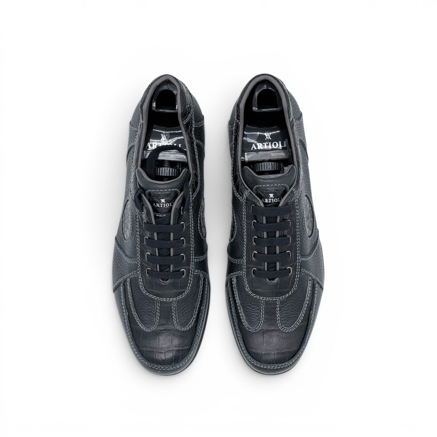 Sneakers Artioli en cuir de croco et cuir noir