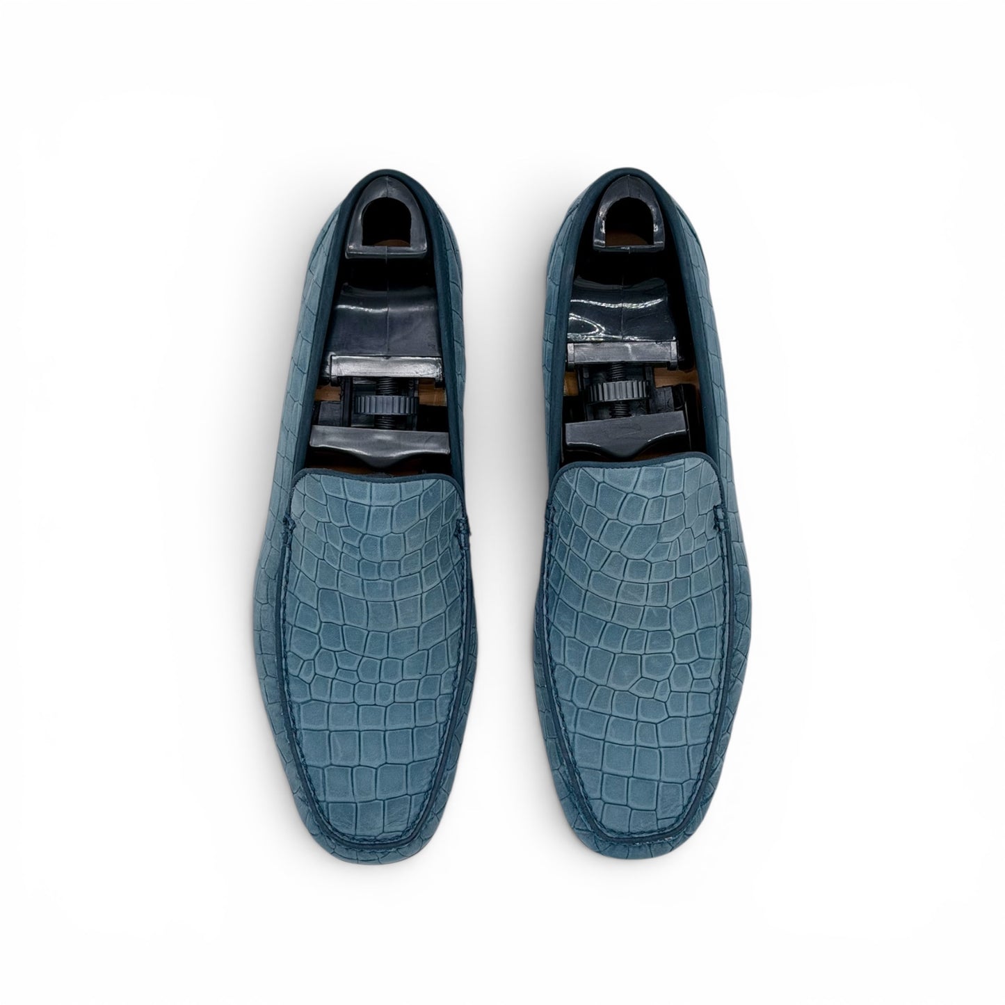 Mocassin Roberto Celk en cuir de croco nubuck bleu