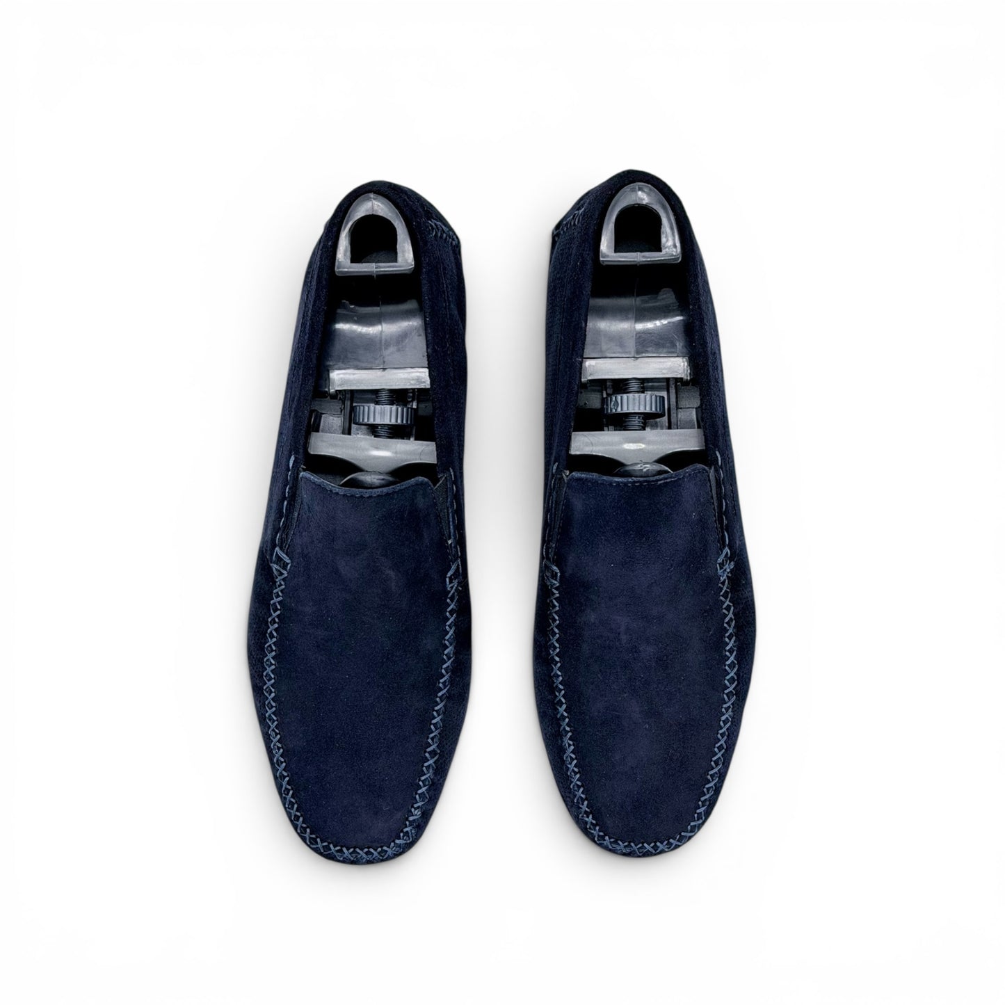 Mocassin car shoe Roberto Celk en suede lisse et perforé bleu marine