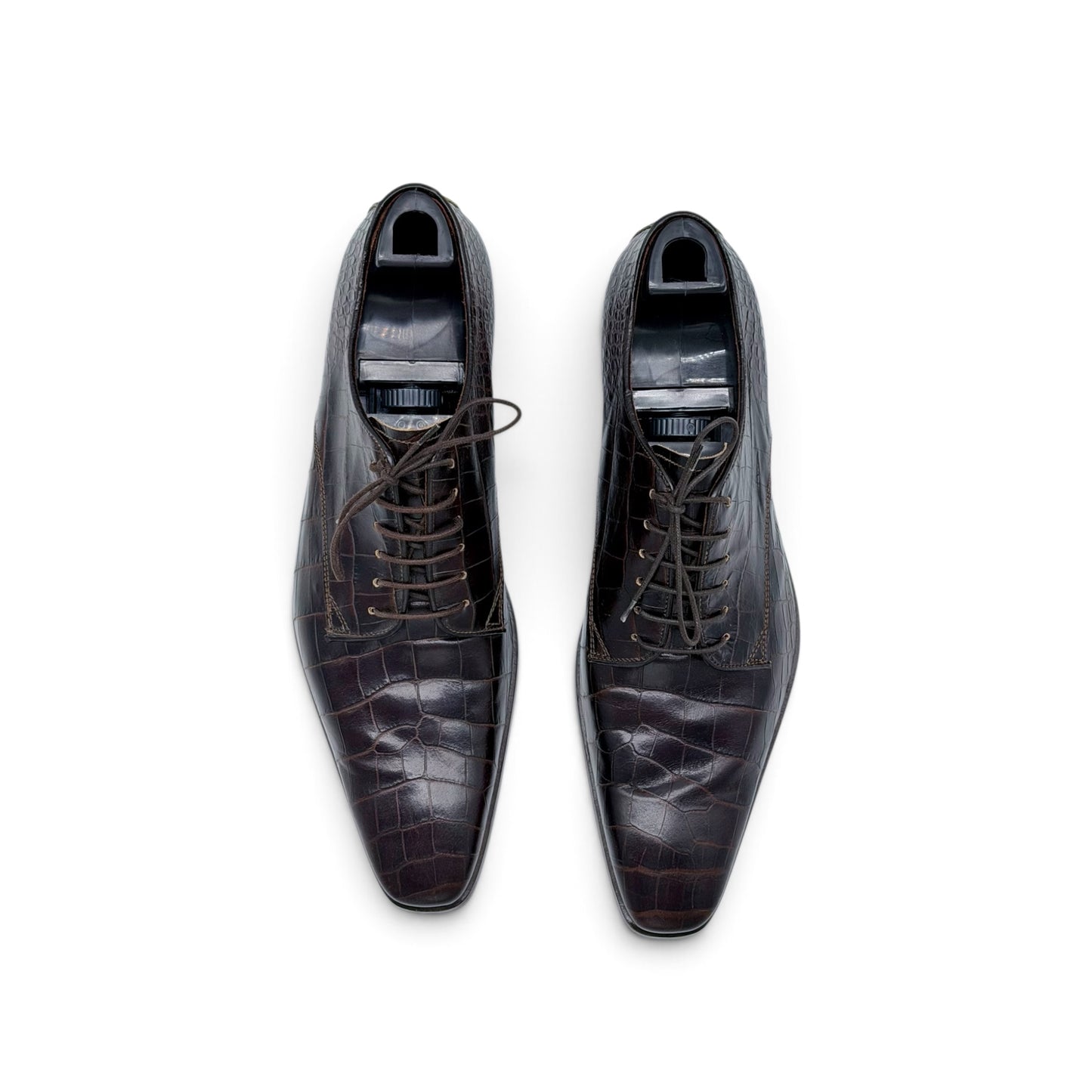 Derby Roberto Celk en cuir de crocodile marron foncé
