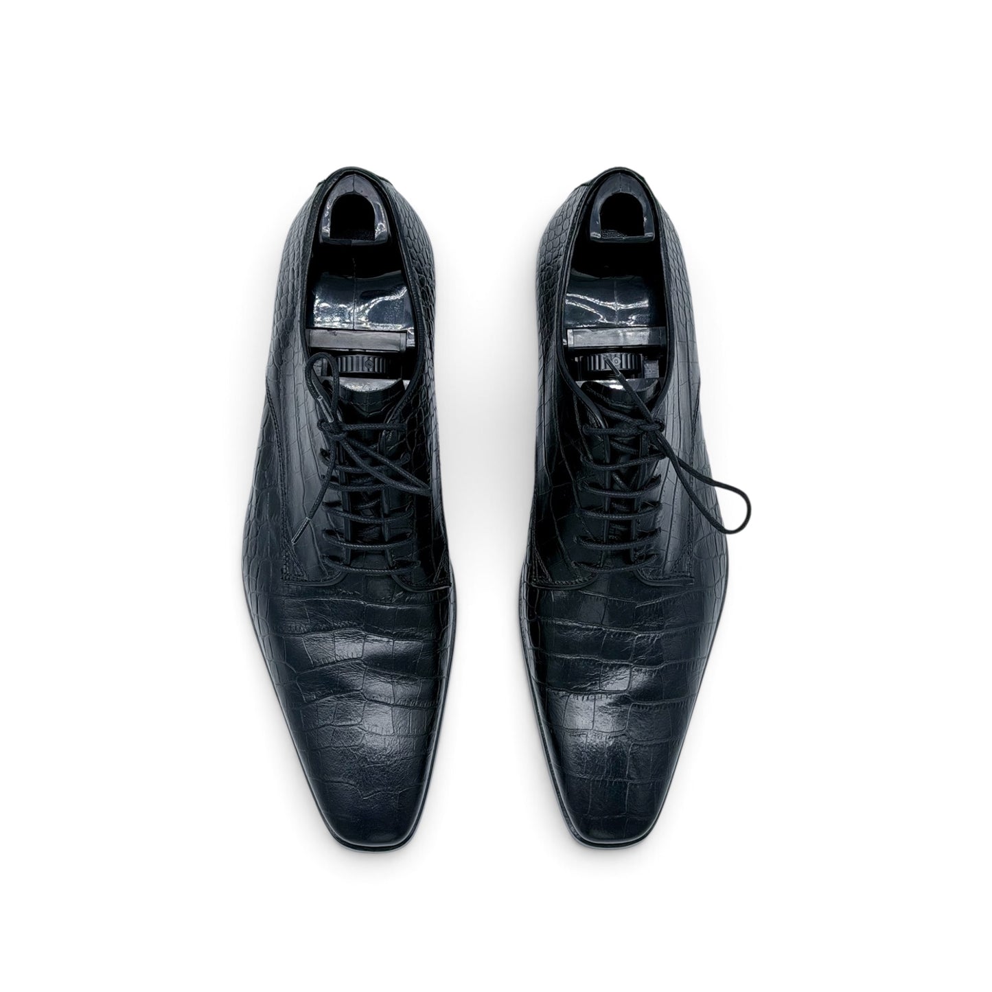 Derby Roberto Celk en cuir de crocodile noir