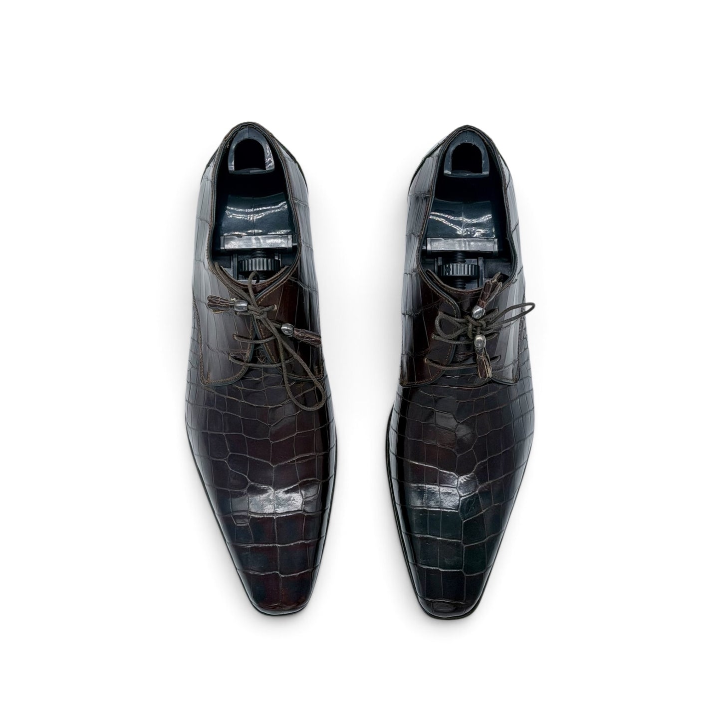 Derby Roberto Celk en cuir de crocodile marron foncé