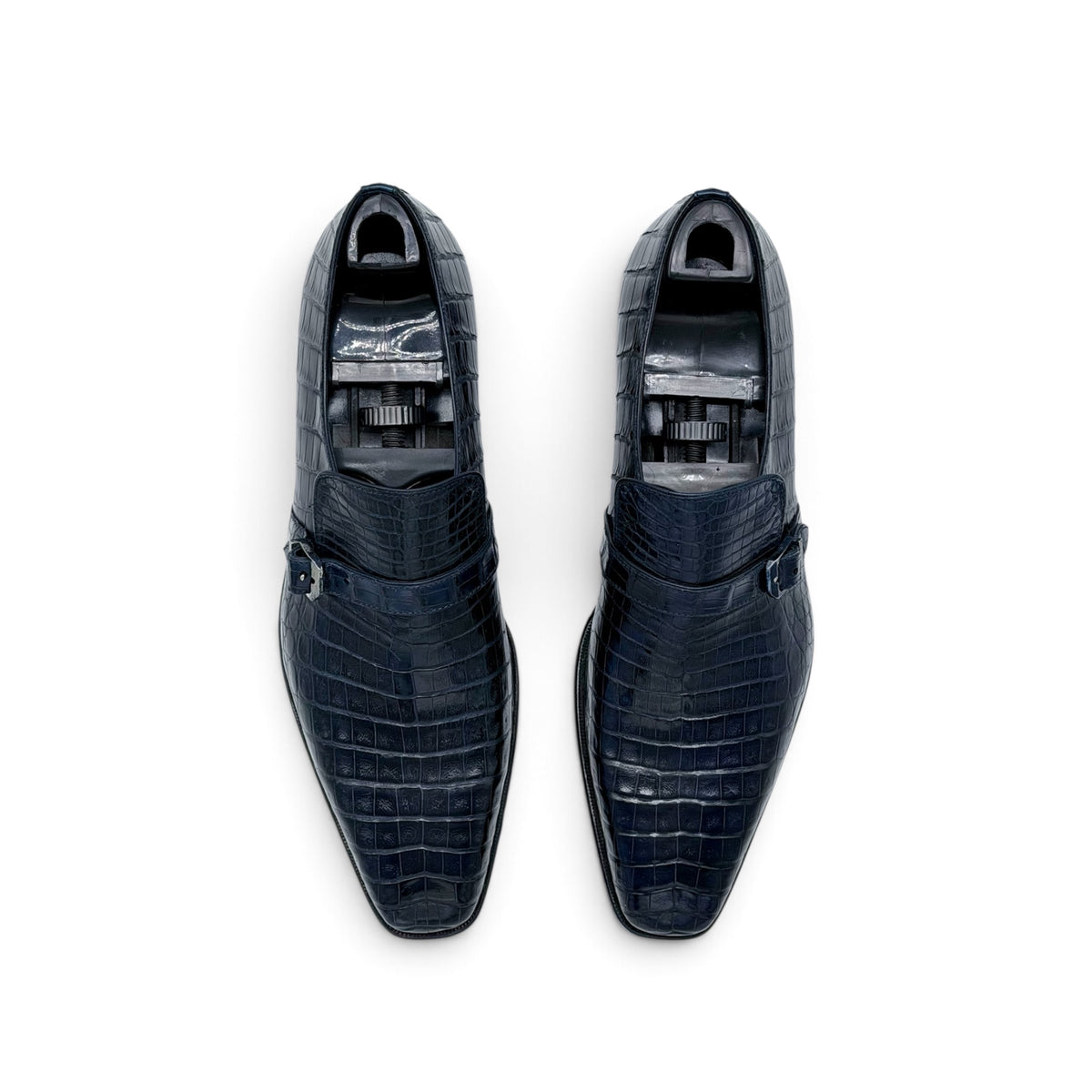 Soulier à boucle argentée Roberto Celk en cuir de crocodile marine