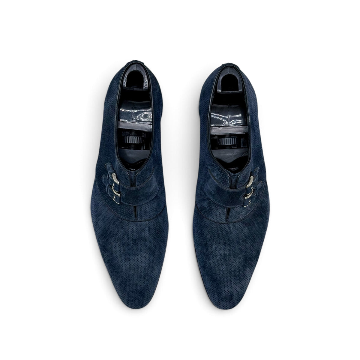 Soulier à double boucles argentées Artioli en suede perforé bleu
