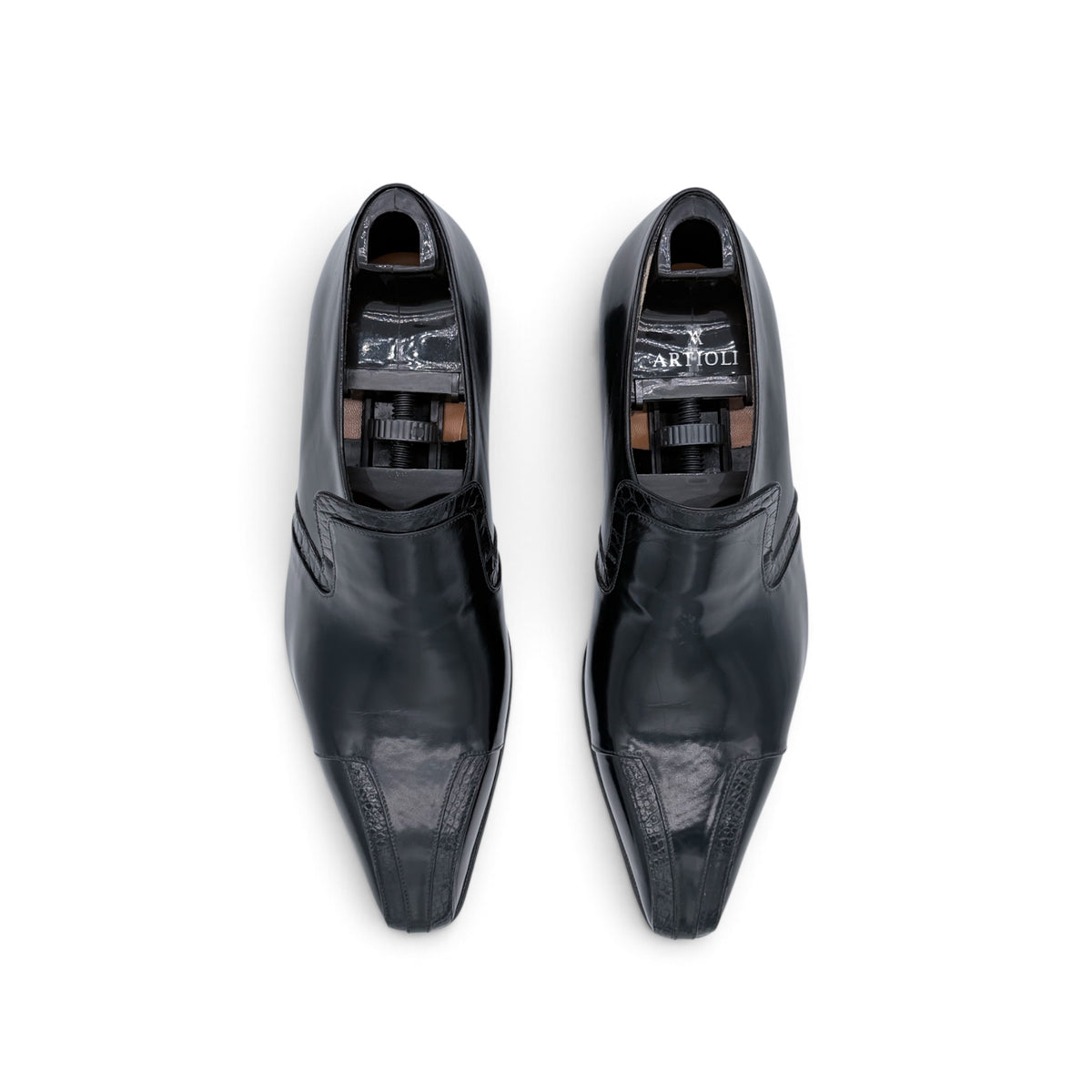 Mocassin Artioli en cuir et cuir de crocodile noir