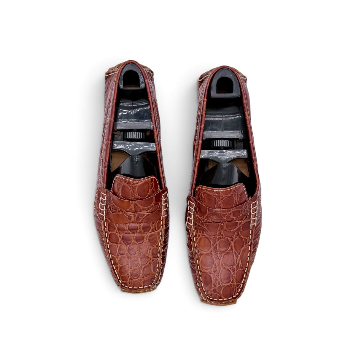 Mocassin car shoe Roberto Celk en cuir de crocodile marron