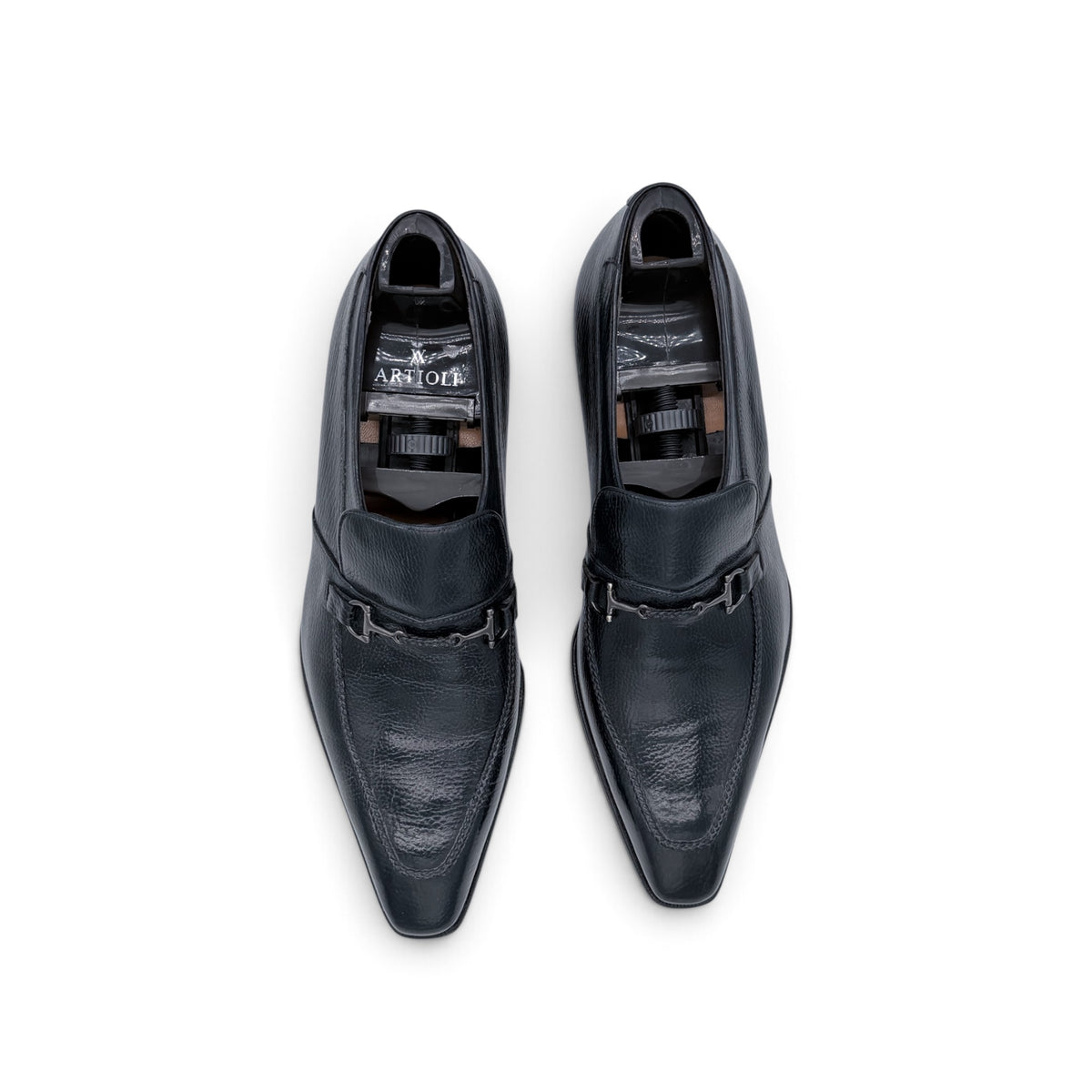 Mocassin Artioli avec étrier en cuir grainé marine