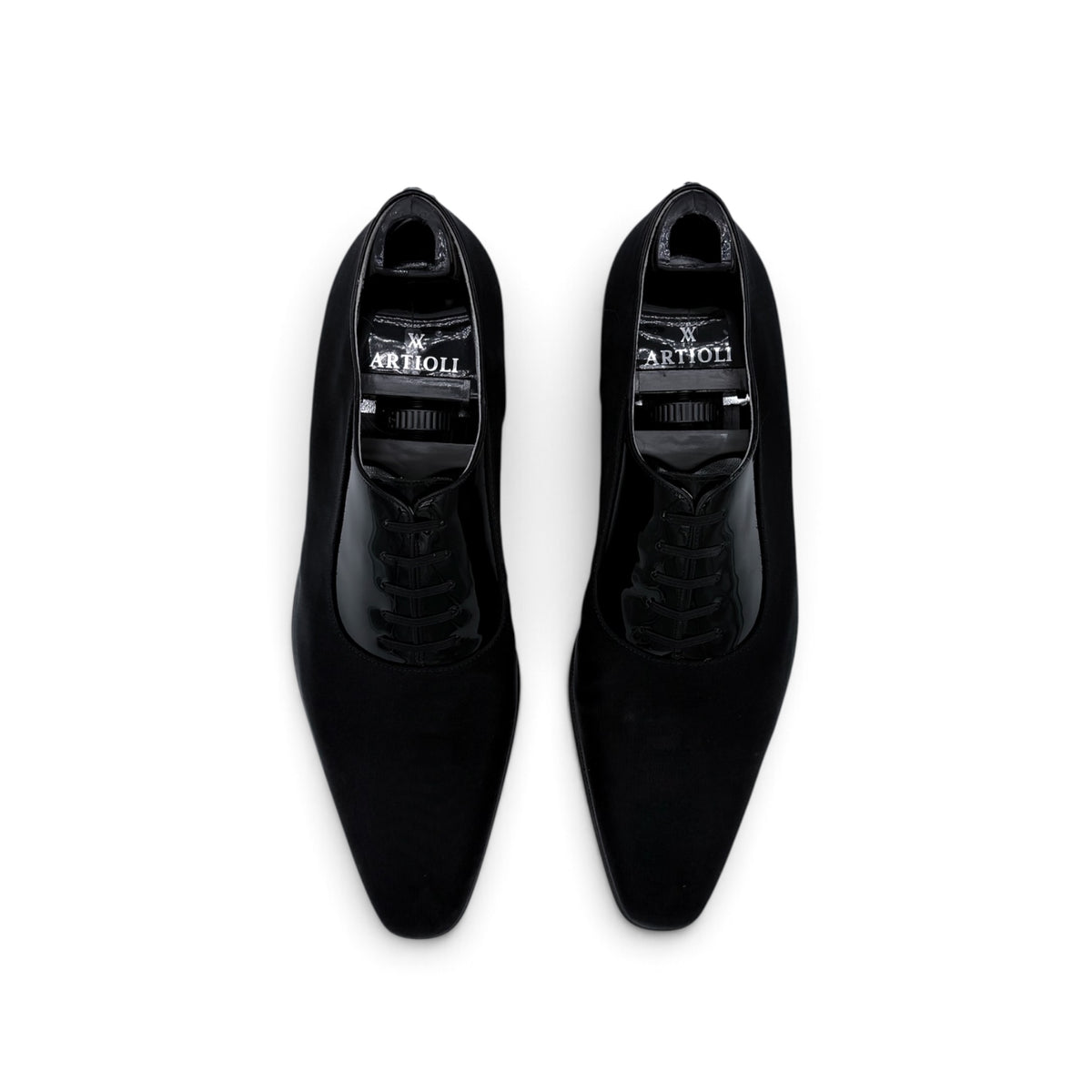 Richelieu Artioli en satin et vernis noir