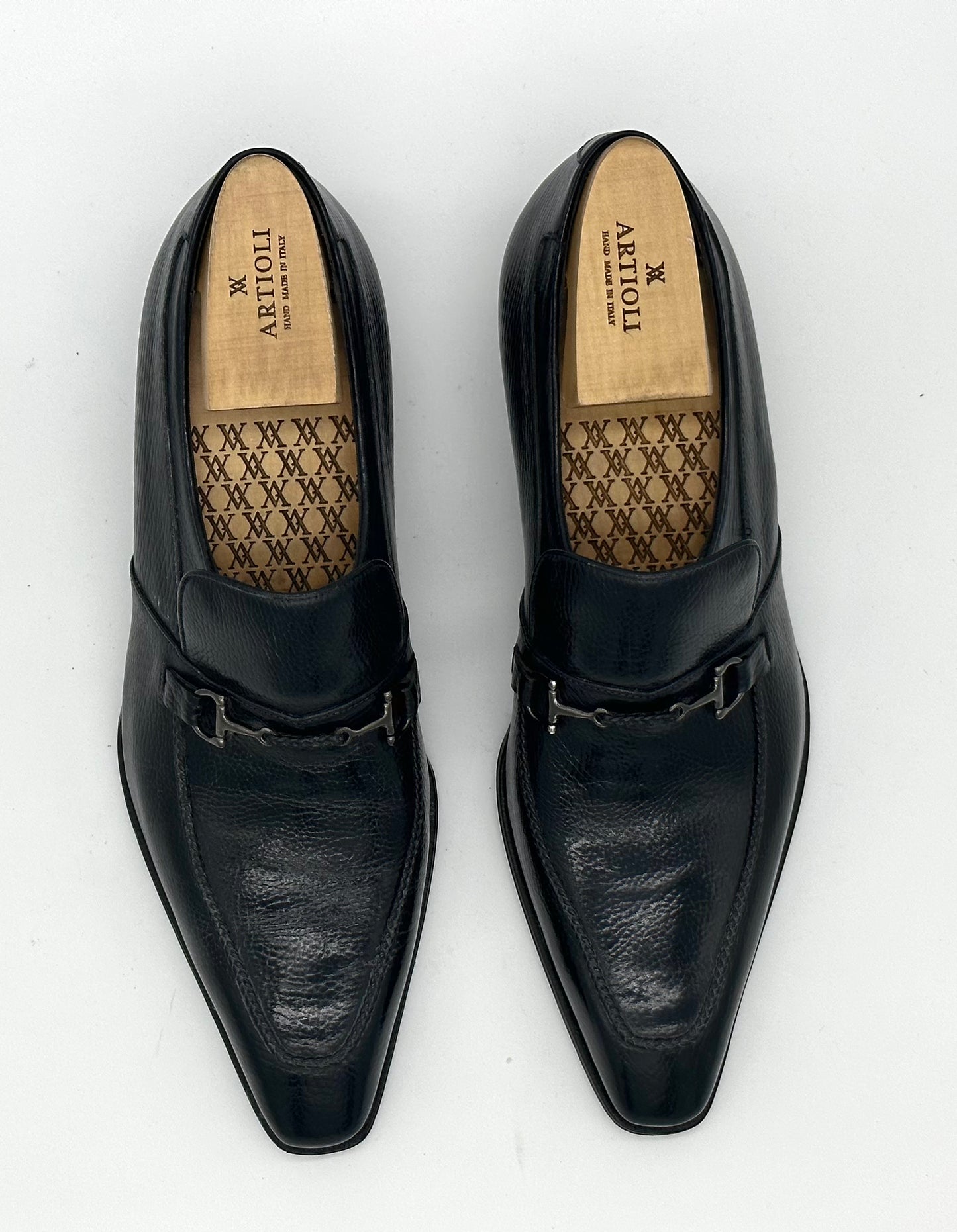 Mocassin Artioli en lama bleu marine avec étrier