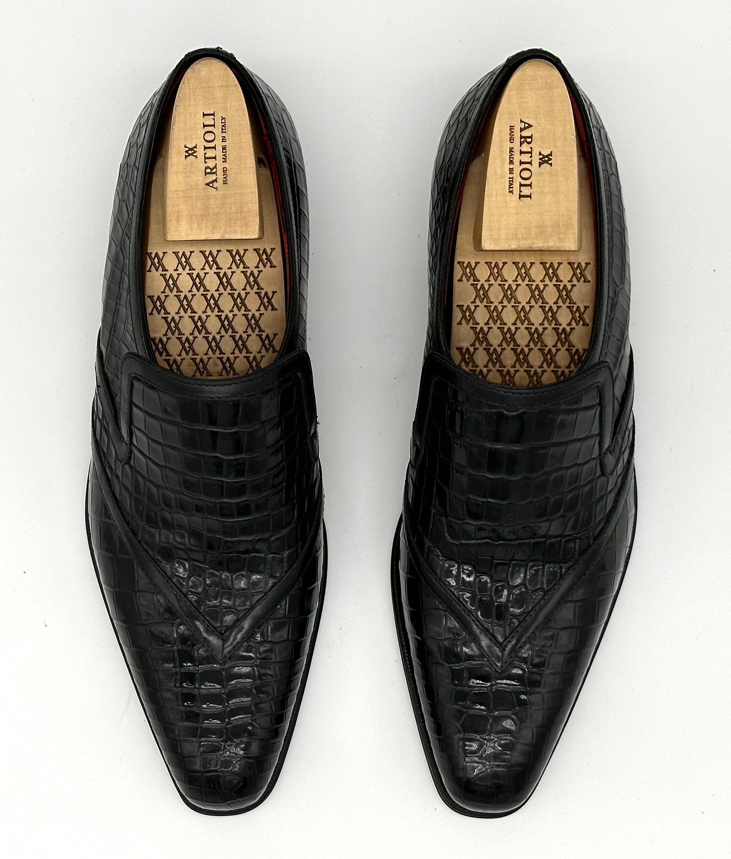 Mocassin Artioli en crocodile et cuir noir