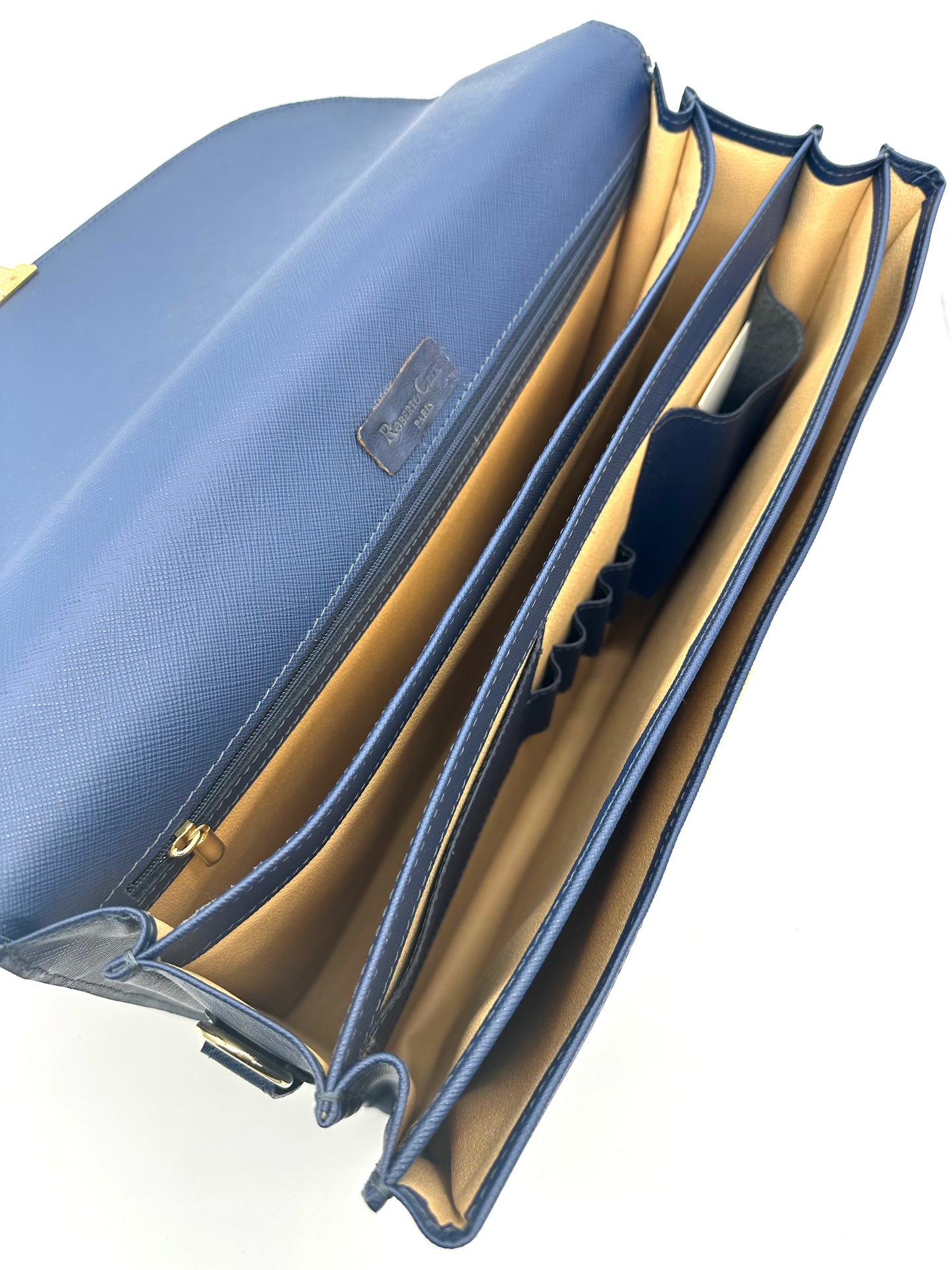 Sacoche en cuir dauphin bleu 3 soufflets