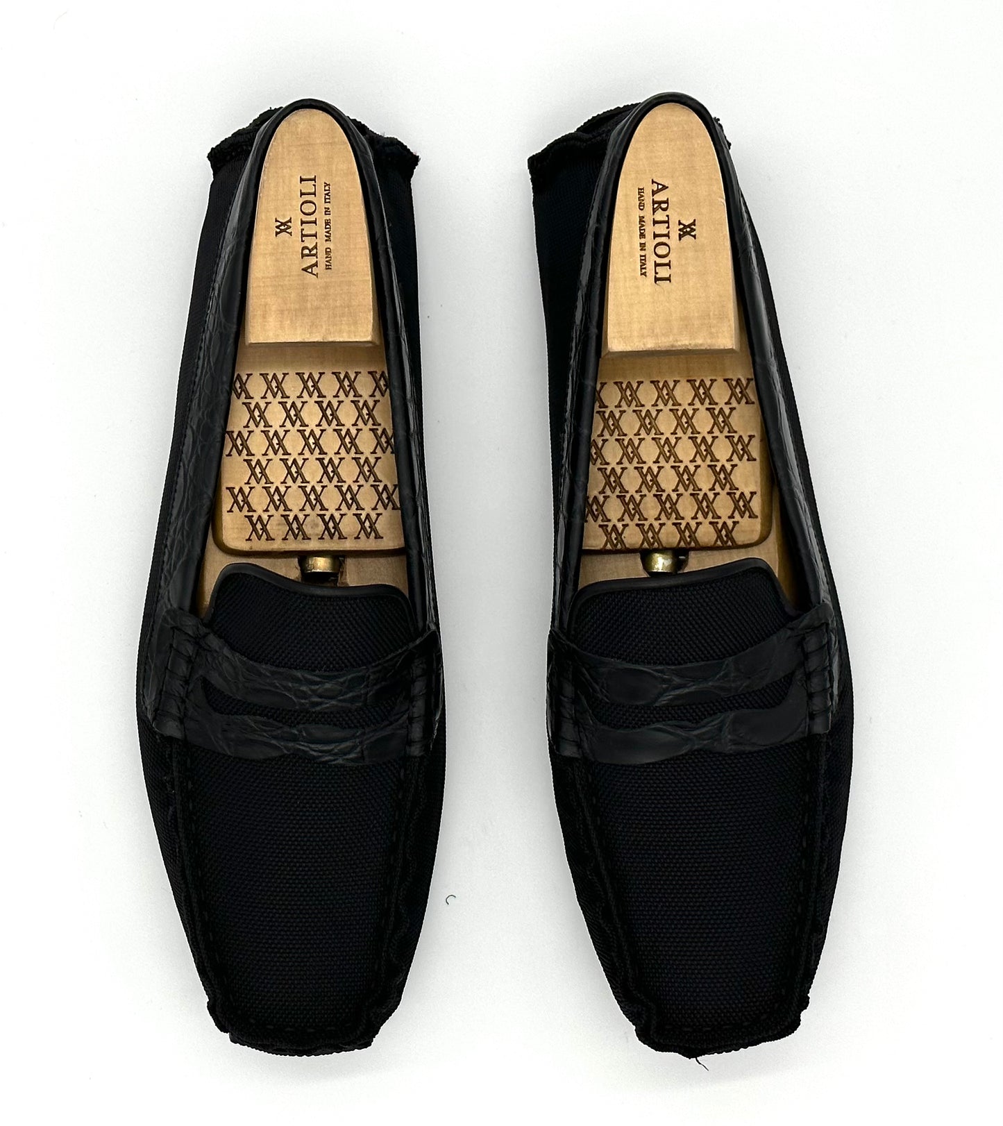 Mocassin Artioli stampa crocodile et toile noir