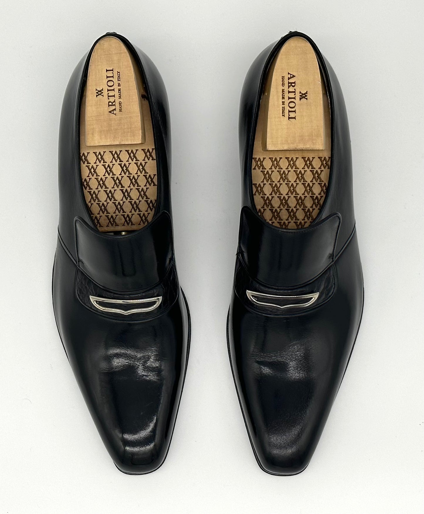 Mocassin Artioli en cuir et crocodile noir