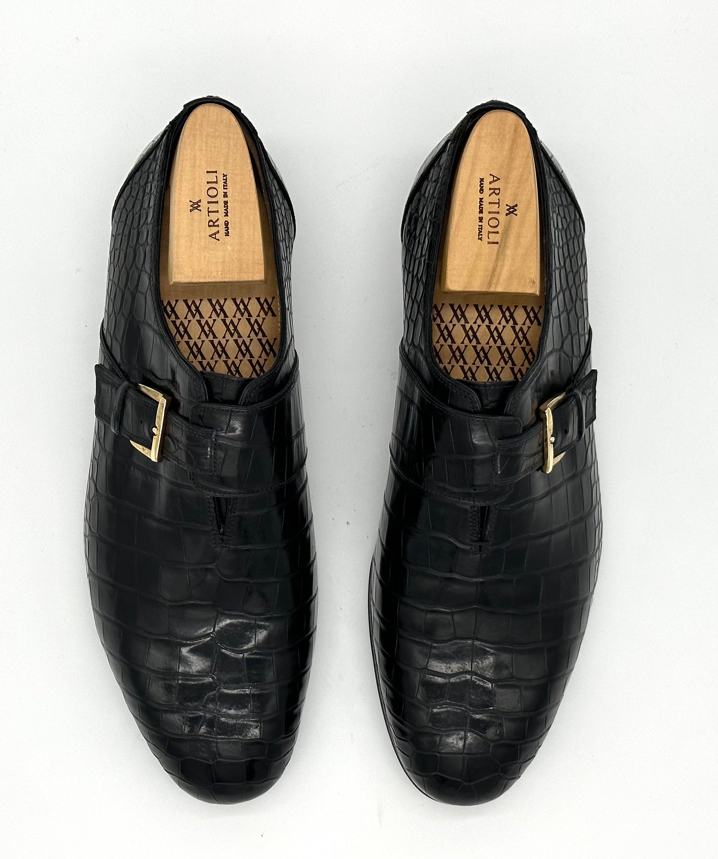 Soulier à boucle Artioli en crocodile noir