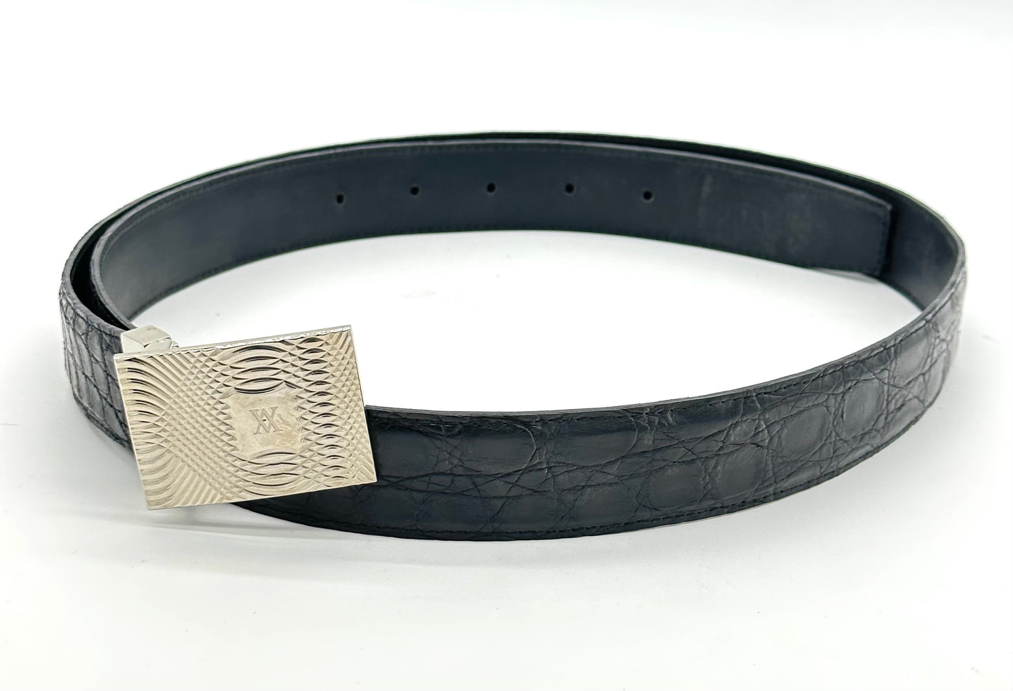 Ceinture Artioli en crocodile noir avec fermoir en argent