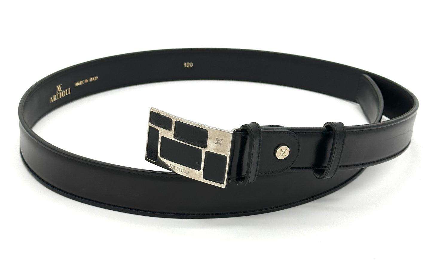 Ceinture Artioli en cuir noir avec fermoir en argent