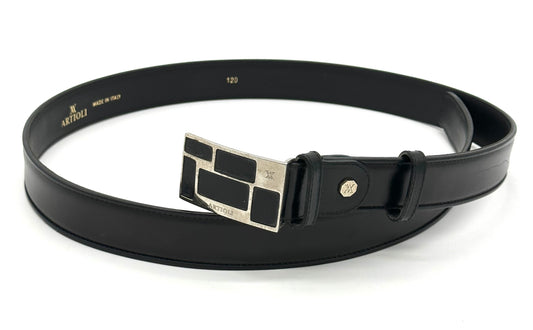 Ceinture Artioli en cuir noir avec fermoir en argent