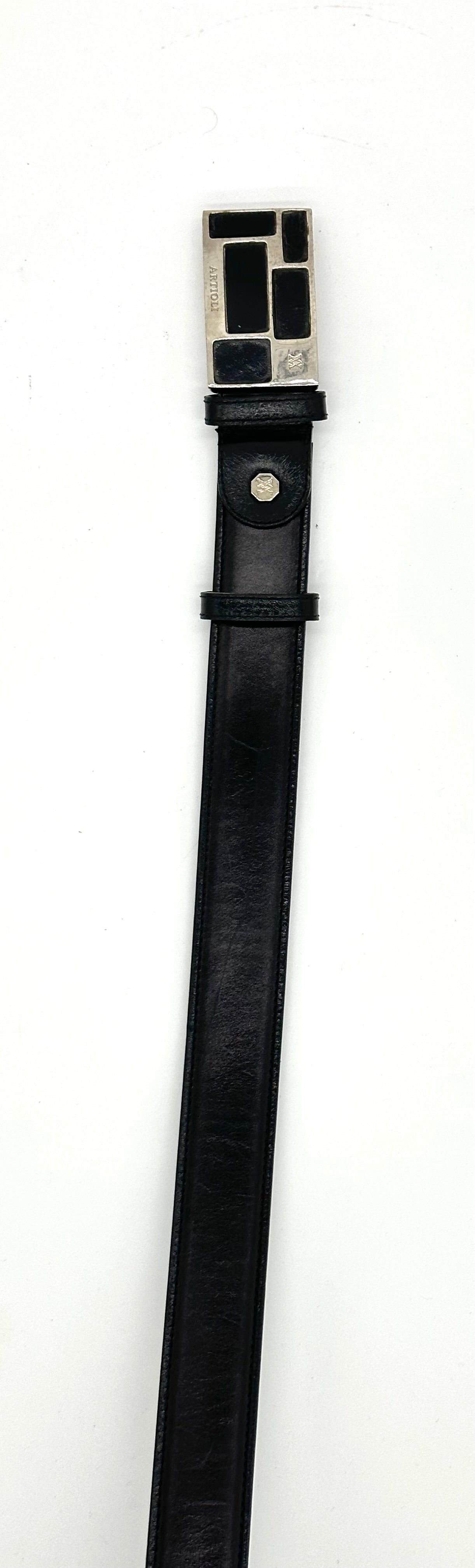 Ceinture Artioli en cuir noir avec fermoir en argent
