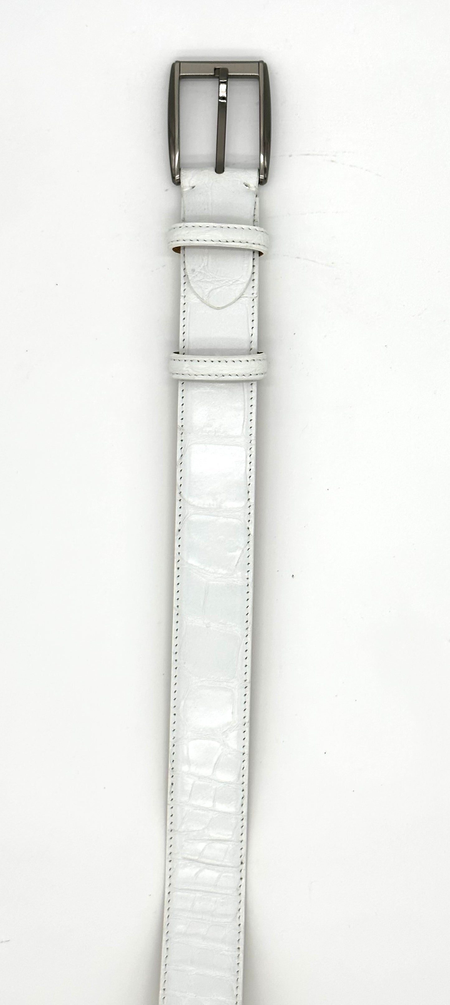 Ceinture Roberto Celk en crocodile blanche avec boucle en argent