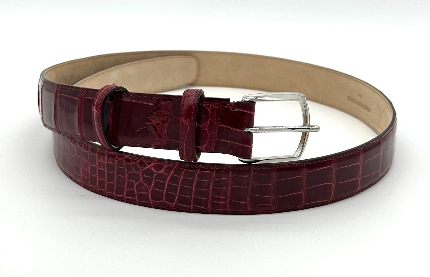Ceinture Roberto Celk en crocodile bordeaux avec boucle en argent