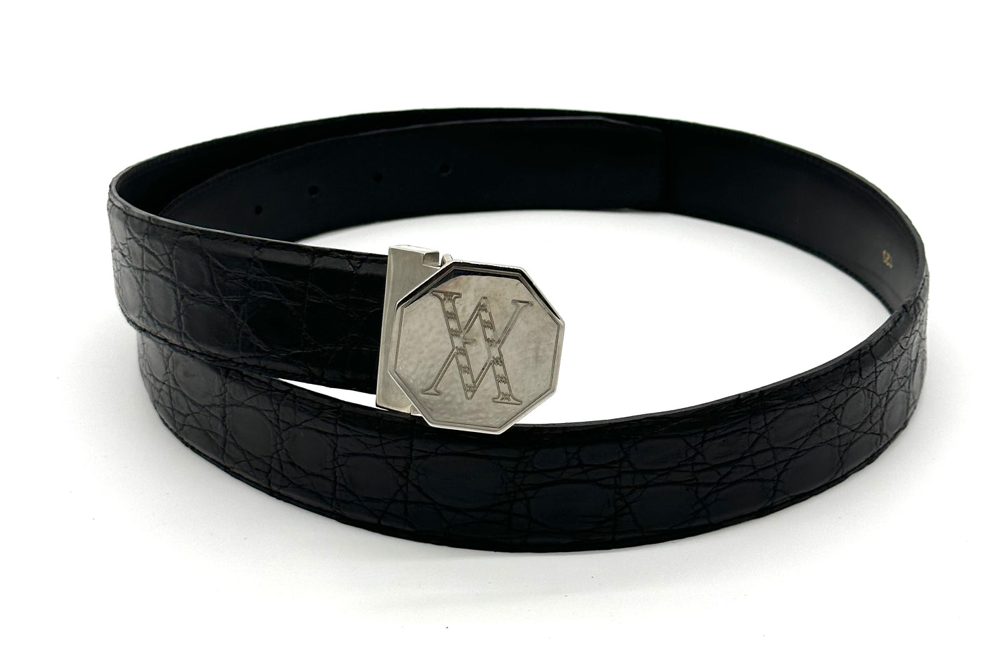 Ceinture Artioli en crocodile noir avec fermoir en argent