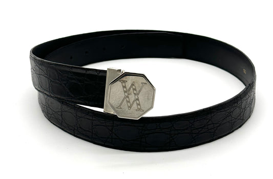 Ceinture Artioli en crocodile noir avec fermoir en argent