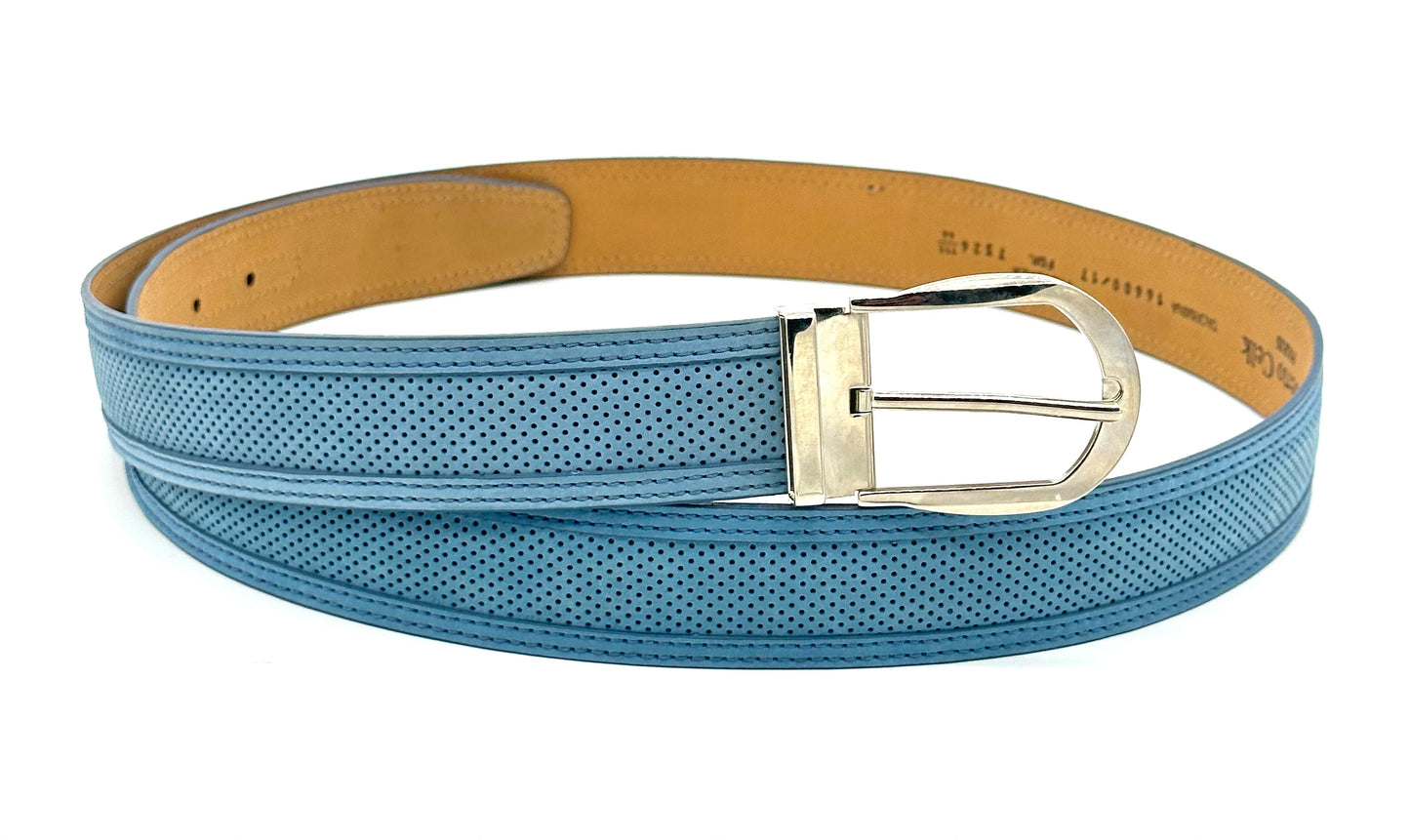 Ceinture Roberto Celk en Suède bleu clair et perforation