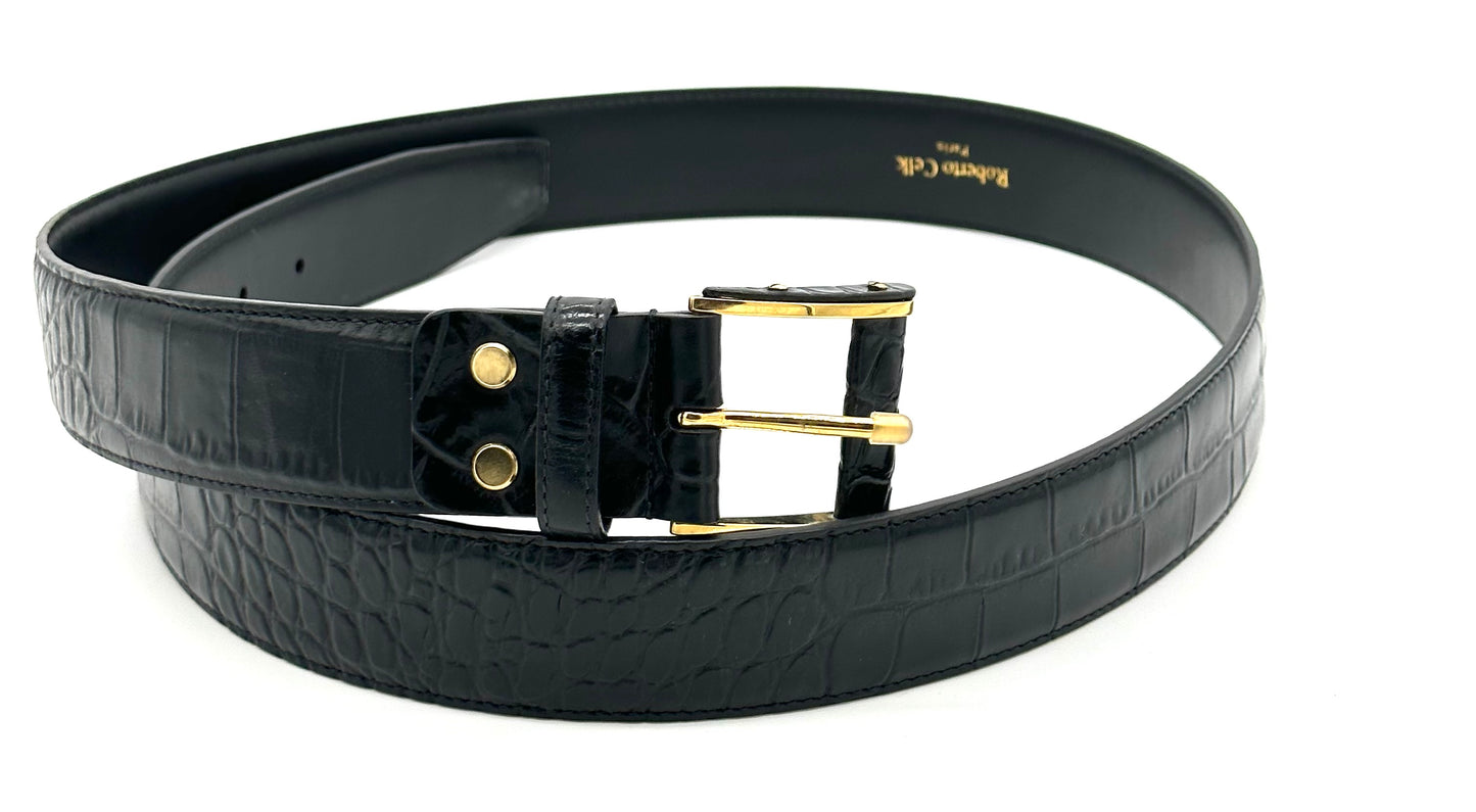 Ceinture Roberto Celk en crocodile noir avec boucle en or
