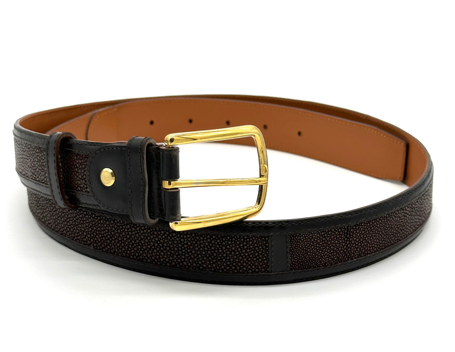 Ceinture Roberto Celk en galuchat et cuir marron