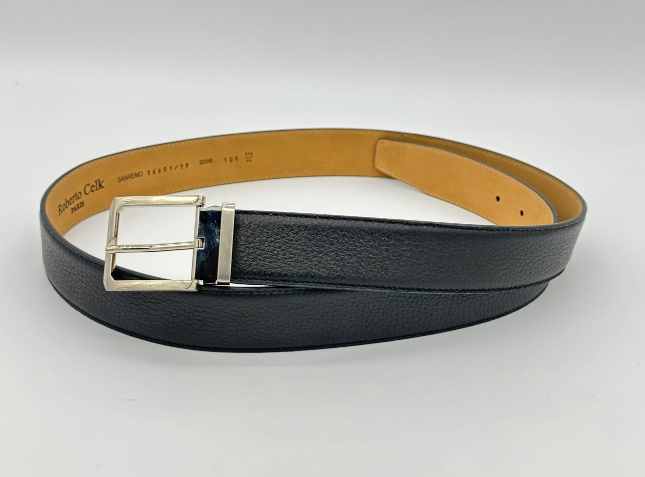 Ceinture Roberto Celk en cuir noir avec boucle en argent