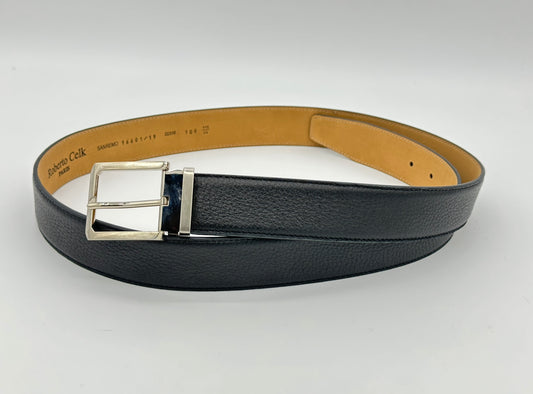 Ceinture Roberto Celk en cuir noir avec boucle en argent