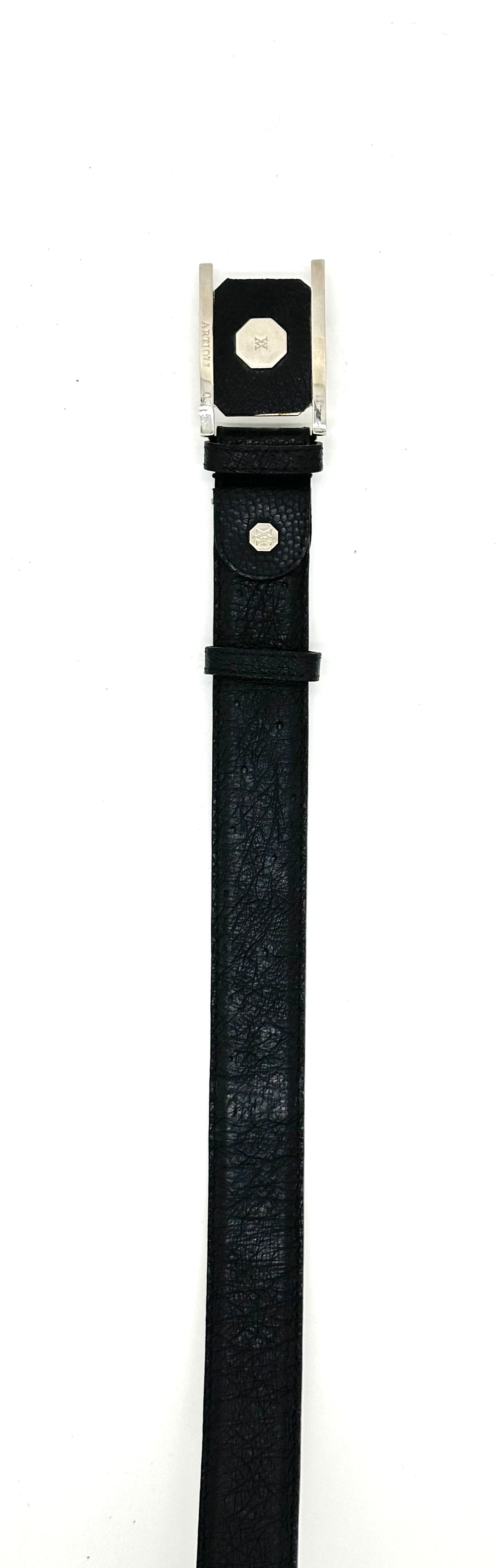Ceinture Artioli en autruche noir avec boucle en argent