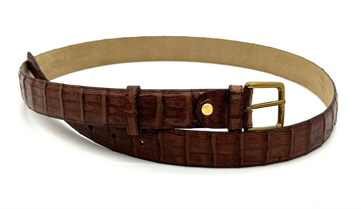 Ceinture Roberto Celk en crocodile marron clair avec boucle en or