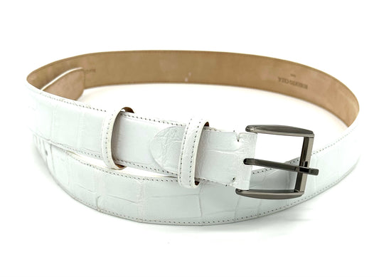Ceinture Roberto Celk en crocodile blanche avec boucle en argent