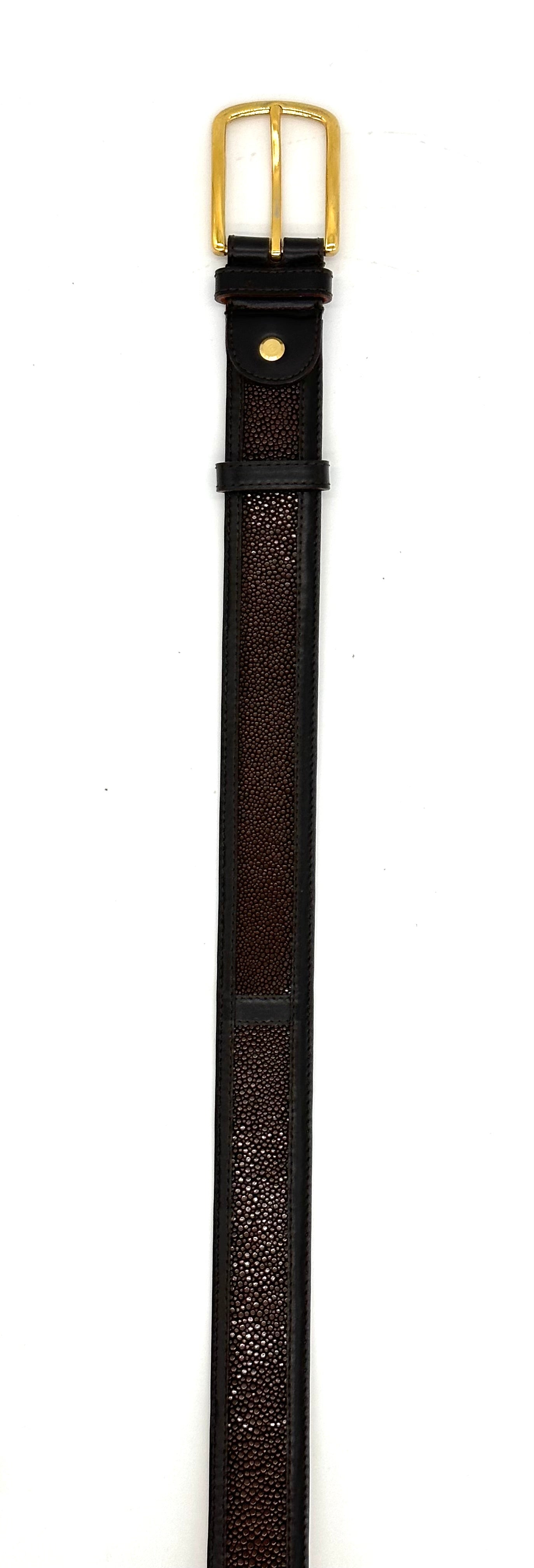 Ceinture Roberto Celk en galuchat et cuir marron