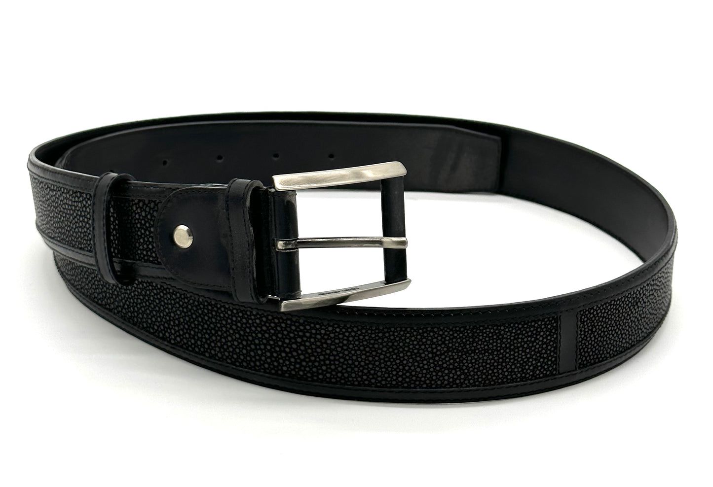 Ceinture Roberto Celk en galuchat et cuir noir