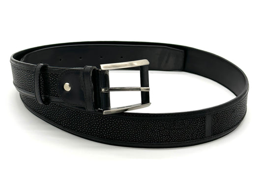 Ceinture Roberto Celk en galuchat et cuir noir