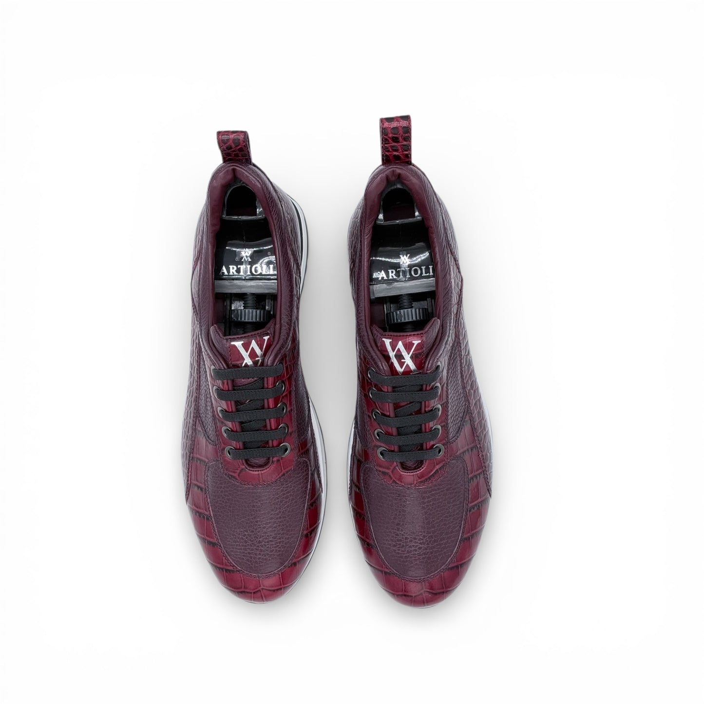 Sneakers Artioli croco et cuir bordeaux