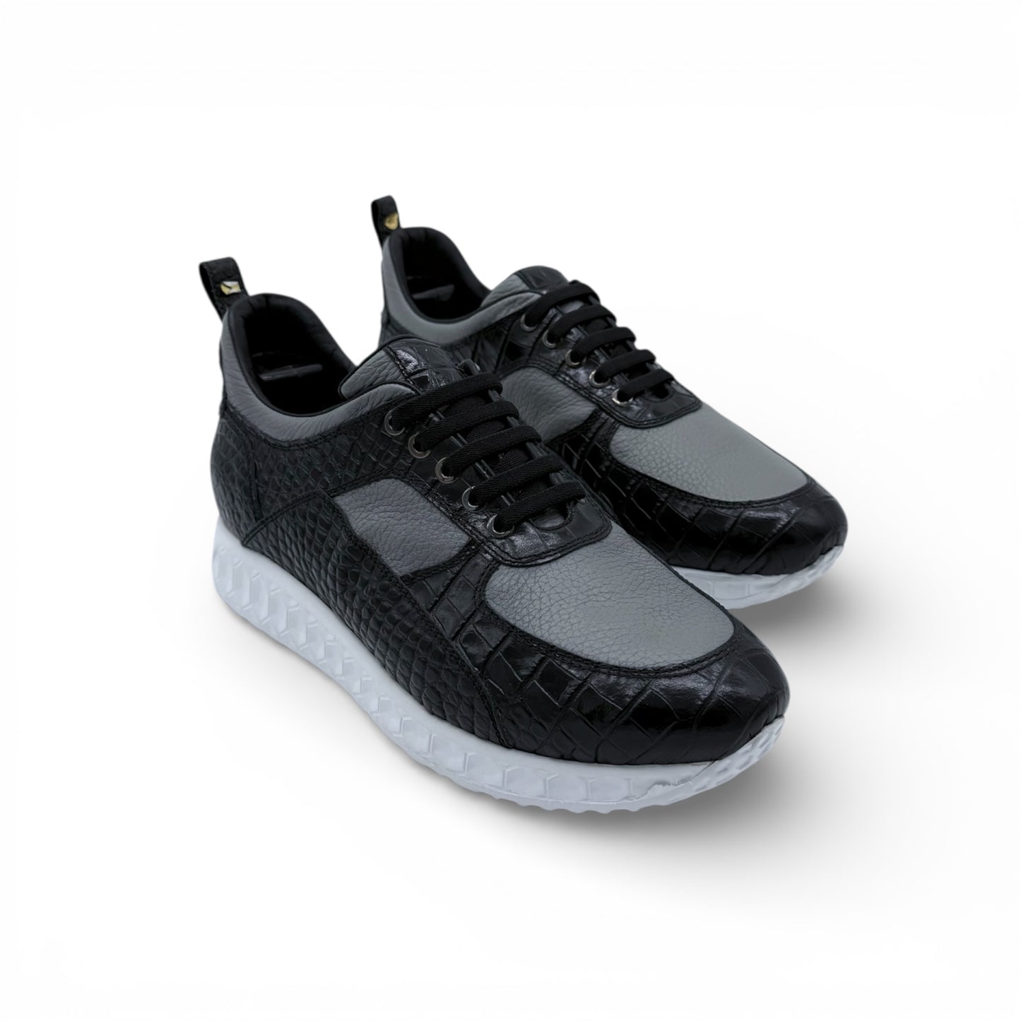 Sneakers Artioli croco et cuir noir et gris