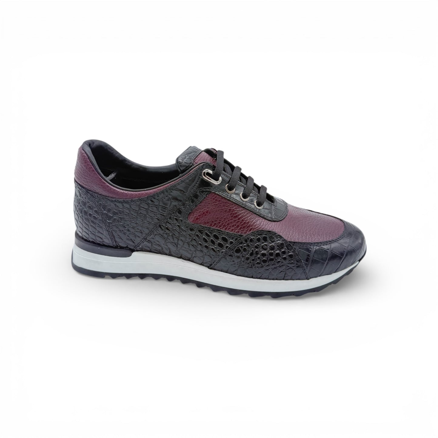 Sneakers Artioli cuir croco noir et bordeaux