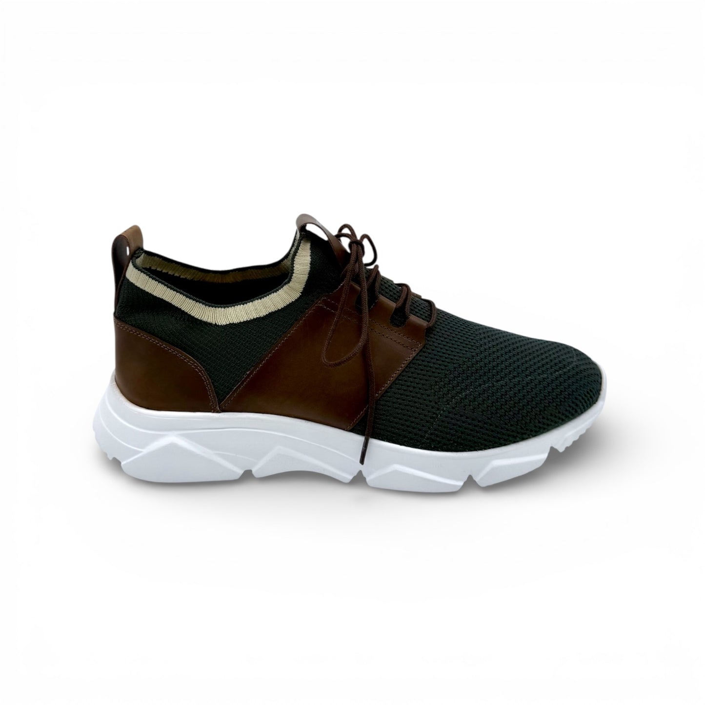 Sneakers Roberto Celk tissu vert et cuir marron