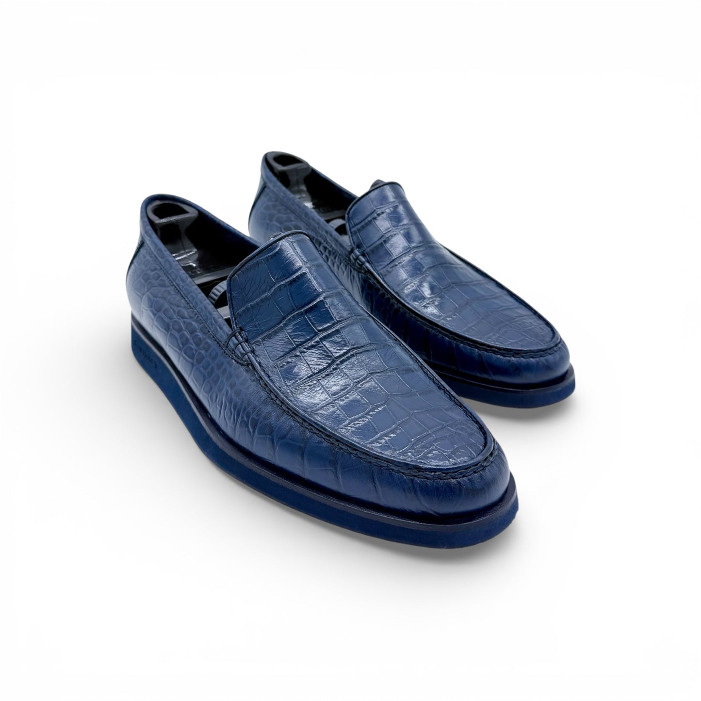 Mocassin Artioli en cuire de croco marine