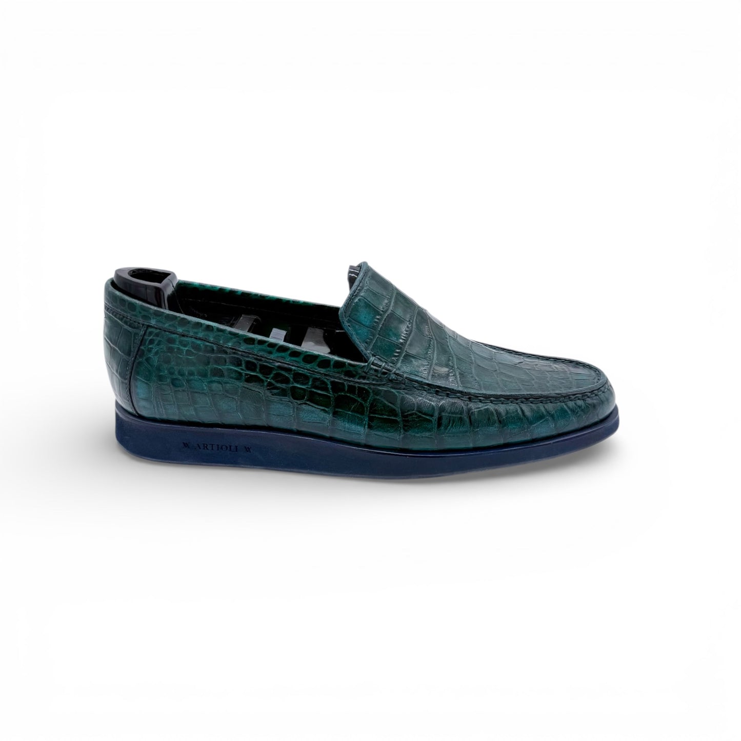 Mocassin Artioli en cuire de croco vert